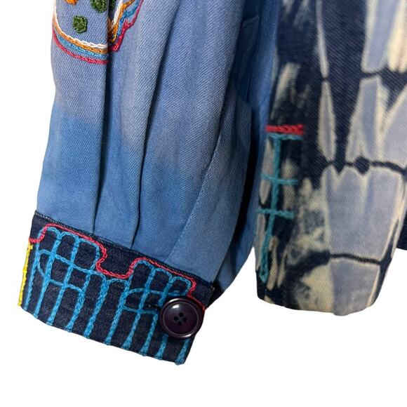 Madison Studio, Blue, Aztec Embroidery Button Top, Women's L - Picture 7 of 15